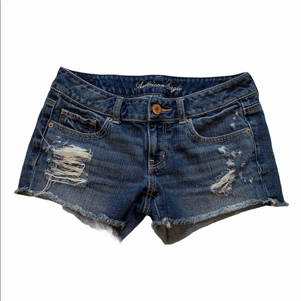 American Eagle Distressed Cotton Jean Shorts - Picture 1 of 7